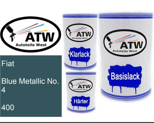 Fiat, Blue Metallic No. 4, 400: 500ml Lackdose + 500ml Klarlack + 250ml Härter - Set, von ATW Autoteile West.